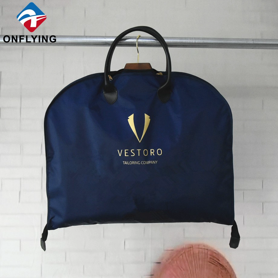 Portable Leather Handles Polyester Garment Suit Custom Logo Bag Factory China