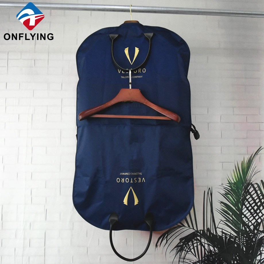 Portable Leather Handles Polyester Garment Suit Custom Logo Bag Factory China