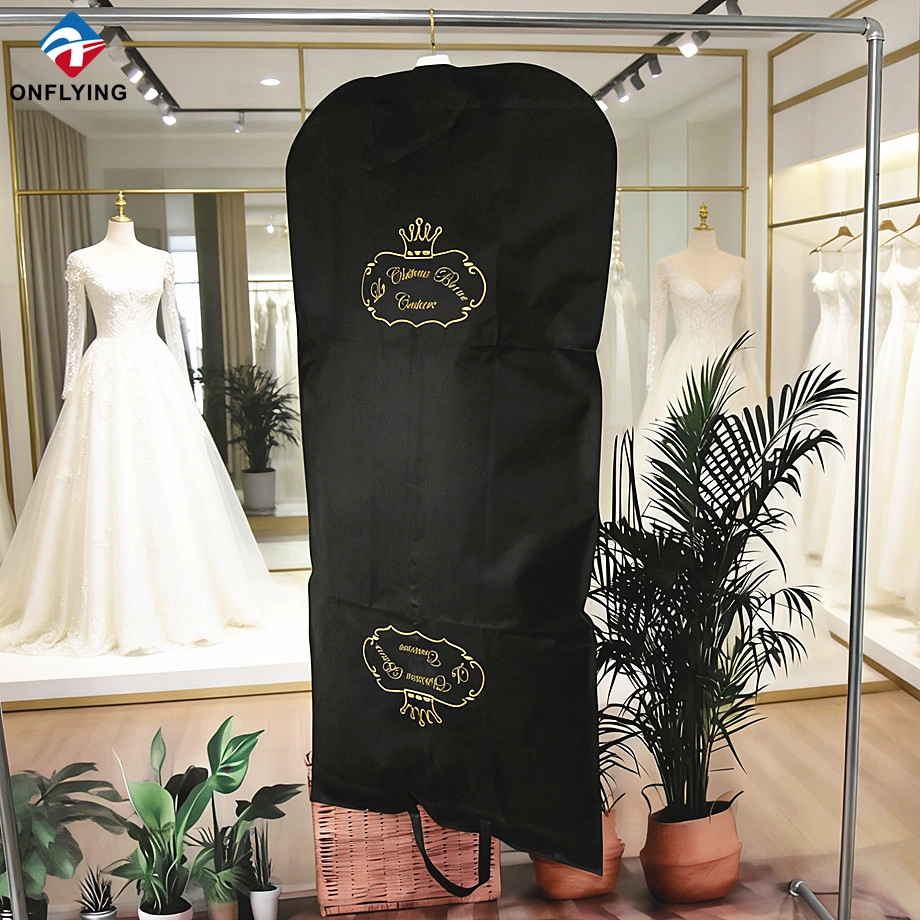 Sac de robe de mariée de vêtement noir non tissé de dame de stockage antipoussière avec le fabricant de logo Chine