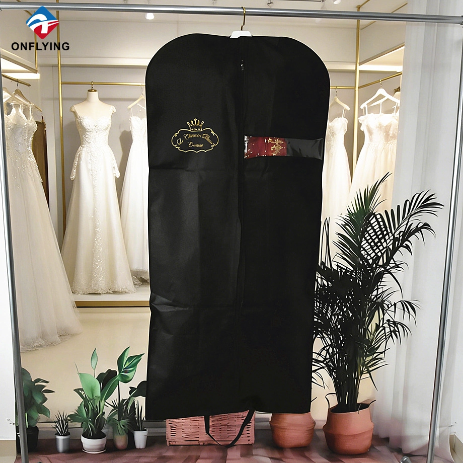 Sac de robe de mariée de vêtement noir non tissé de dame de stockage antipoussière avec le fabricant de logo Chine