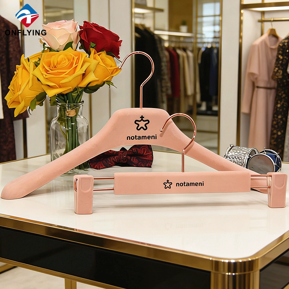 Luxury Premium Customized Plastic pink Velvet Pants Hanger with Clips Manufacturer China