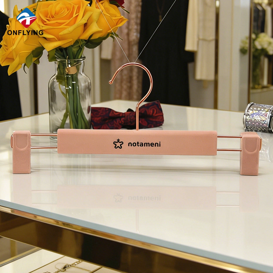 Luxury Premium Customized Plastic pink Velvet Pants Hanger with Clips Manufacturer China