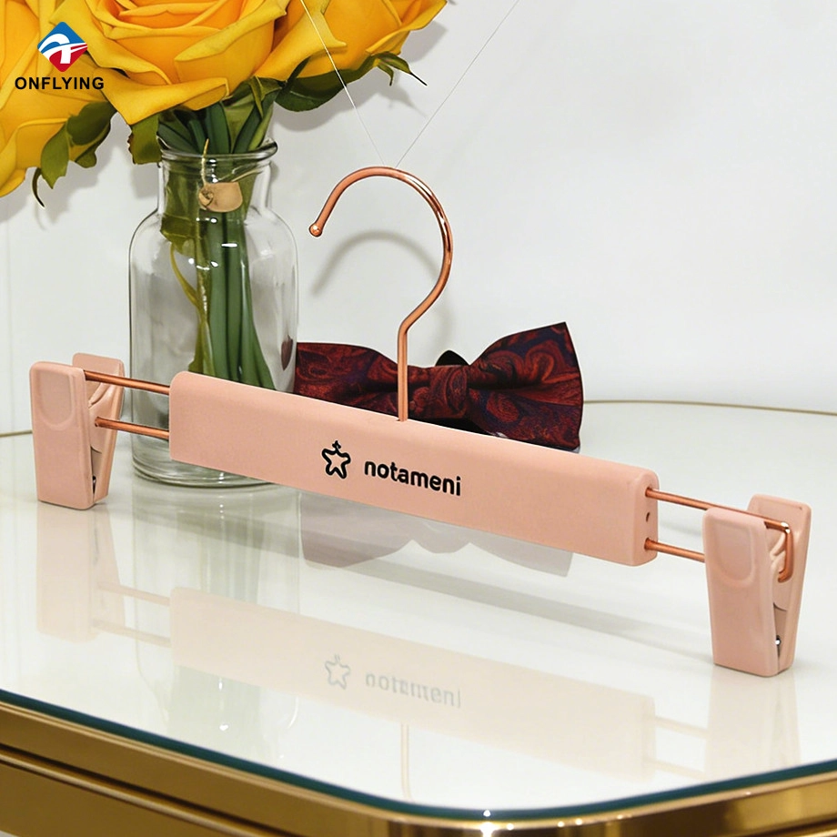 Luxury Premium Customized Plastic pink Velvet Pants Hanger with Clips Manufacturer China