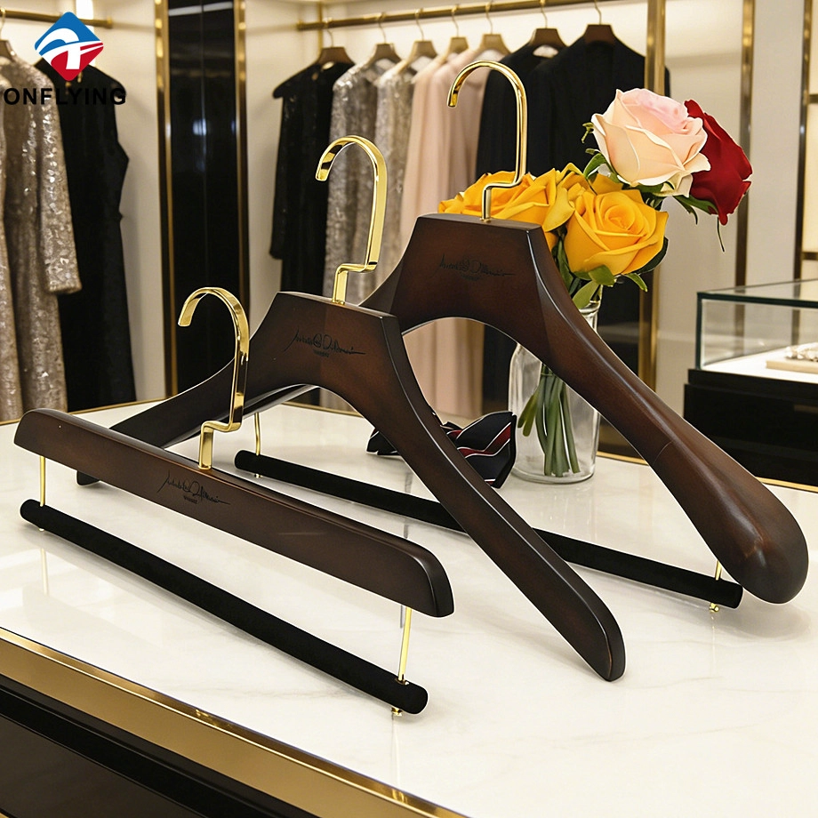 Practical Aesthetic Customized Engraved logo Brown Wooden Shirt Hanger Manufacturer China - COPY - 7mupl8