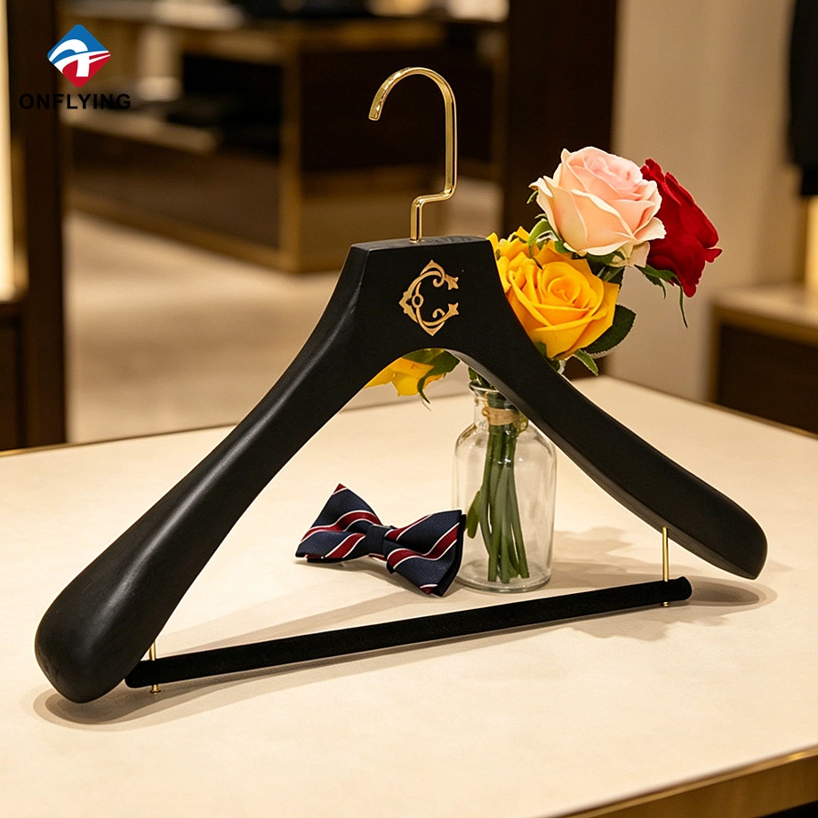 Chine Luxury Heavy Duty Wide Shoulder Brown Lotus Wood Suit Hanger with Velvet bar Supplier China - COPY - rlk7qb fabricant