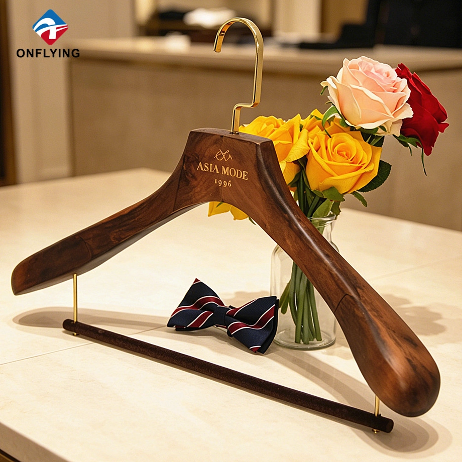 Hot-selling Customized Wide Shoulder Premium Vintage Brown Suit Wood Hanger Factory China