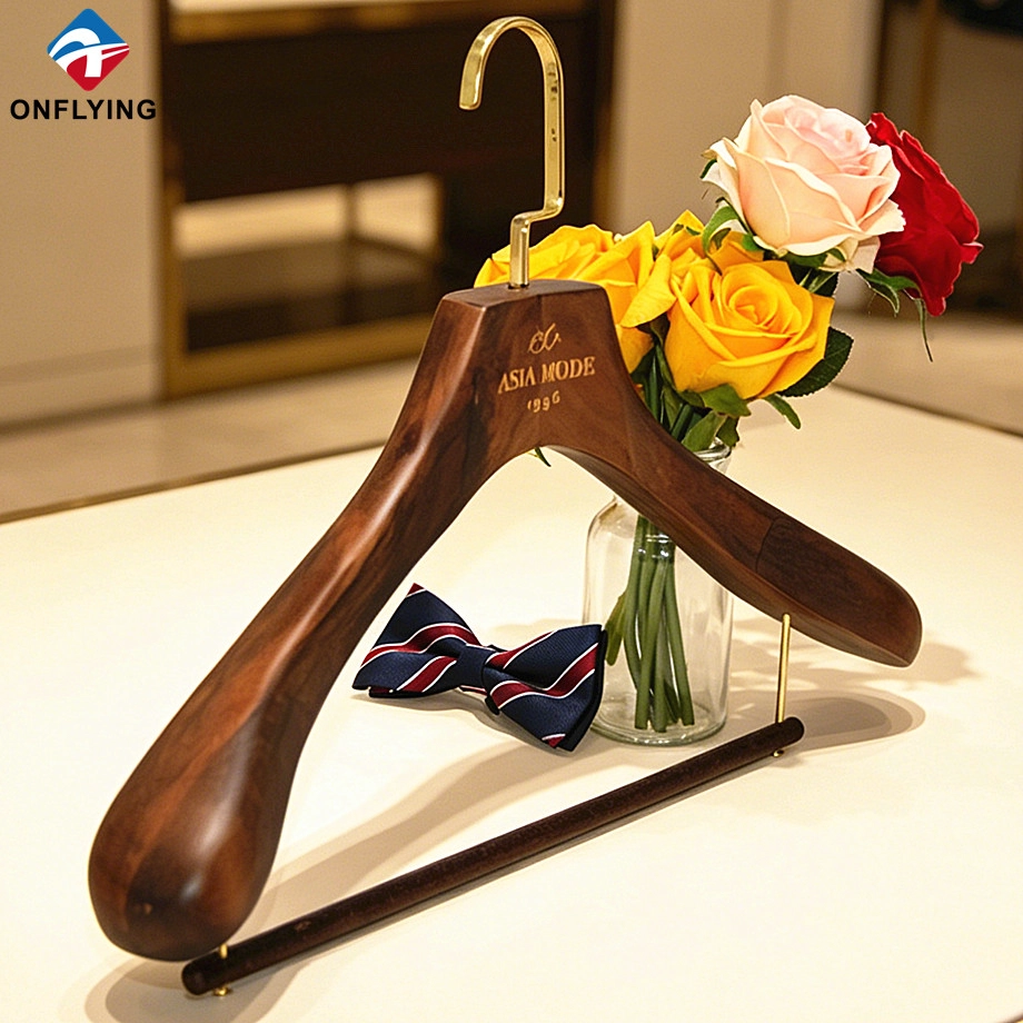 Hot-selling Customized Wide Shoulder Premium Vintage Brown Suit Wood Hanger Factory China