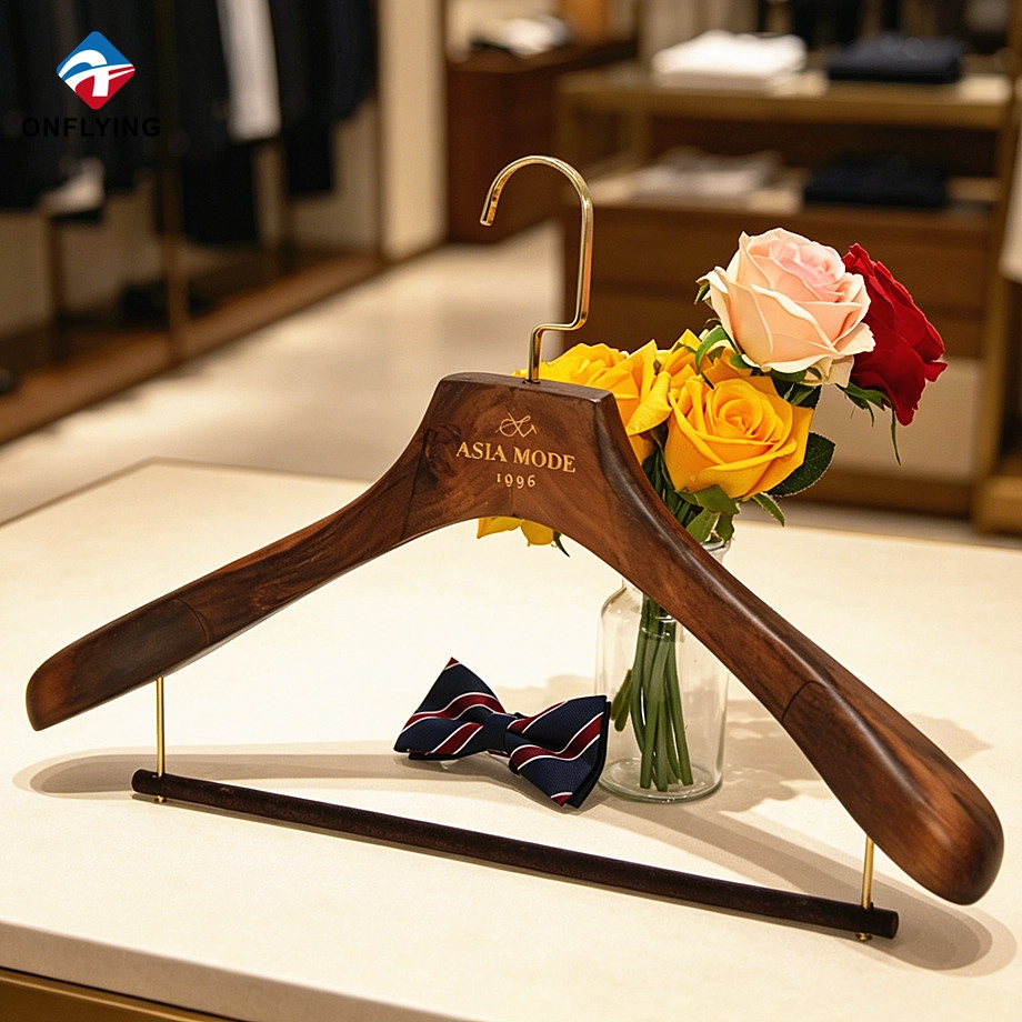 Hot-selling Customized Wide Shoulder Premium Vintage Brown Suit Wood Hanger Factory China