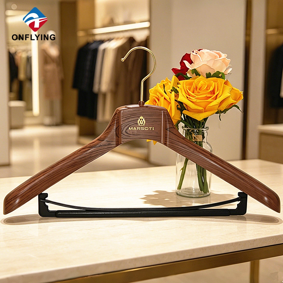Durable Textured Imitate Wood PS Plastic Men's Garment Suit Clothing Hanger Factory China