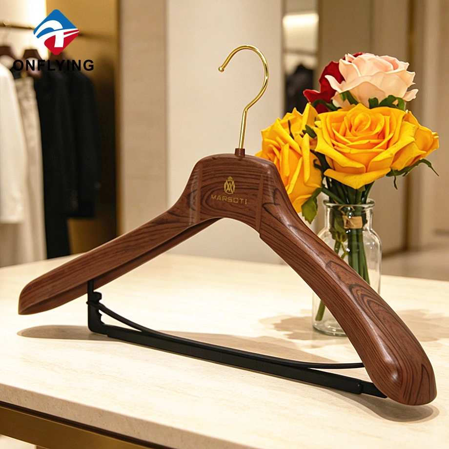 Durable Textured Imitate Wood PS Plastic Men's Garment Suit Clothing Hanger Factory China