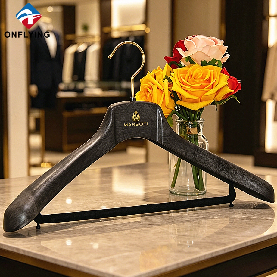 Clothing Stores and Wardrobes Imitate Wood Custom PS Plastic Clothes Hanger Set Supplier China