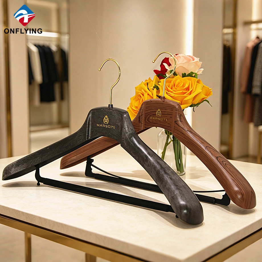 Clothing Stores and Wardrobes Imitate Wood Custom PS Plastic Clothes Hanger Set Supplier China