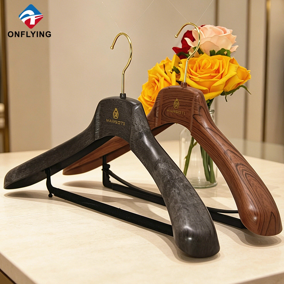 Clothing Stores and Wardrobes Imitate Wood Custom PS Plastic Clothes Hanger Set Supplier China