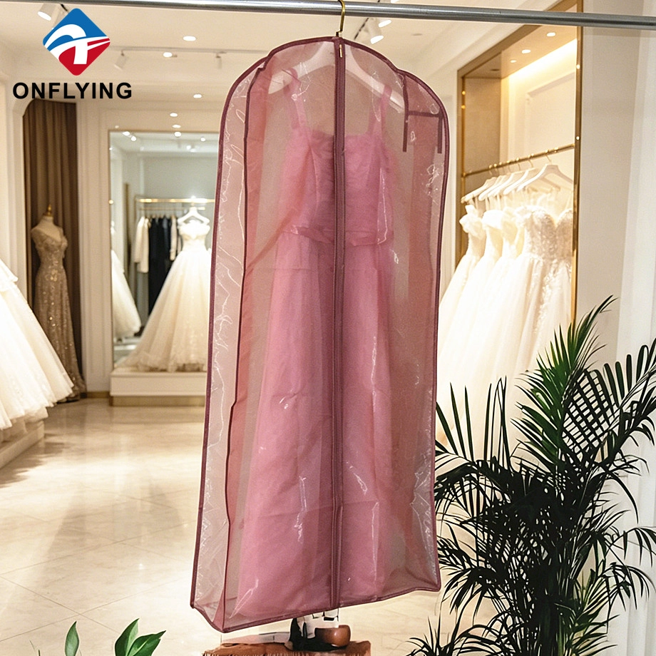 Funda de vestido de organza de material personalizado de alta costura boutique portátil de lujo con proveedor de refuerzo China