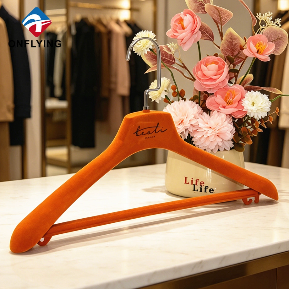 Versatile Wardrobes Use Custom logo Orange Velvet Coat Bedroom Hanger with bar Factory China