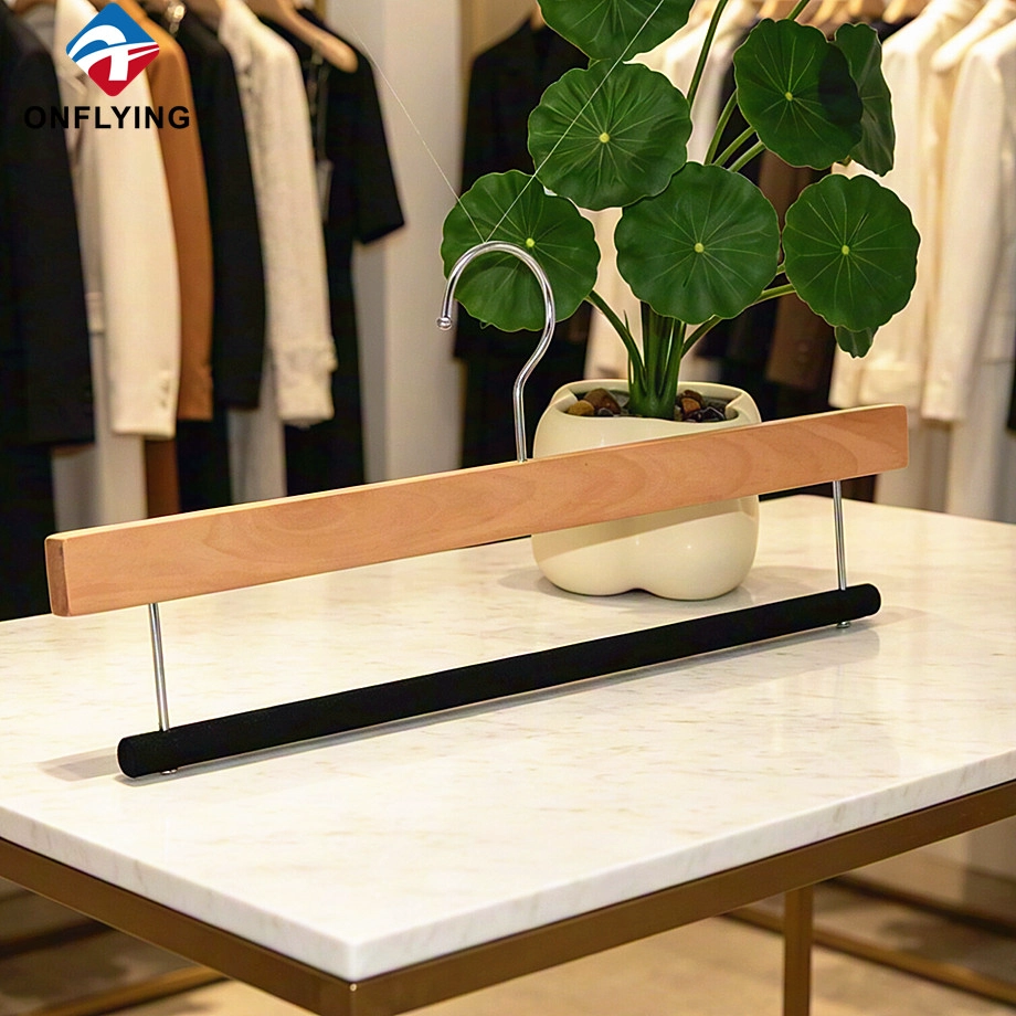 Boutique Display Custom logo Trouser Hanger Natural Wood Pants Coat Hanger Set Factory China