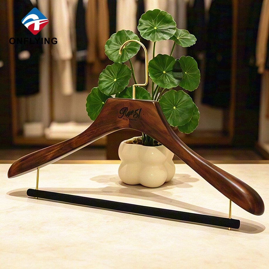 China Classic Stylish Solid Smooth Wooden Suit Clothing Hanger with Pants bar Custom logo Supplier China manufacturer