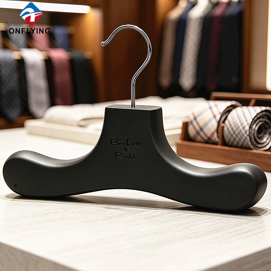 Premium Elegant Polished Compact Glossy Solid Smooth Wooden Tie Hanger Custom logo Supplier China