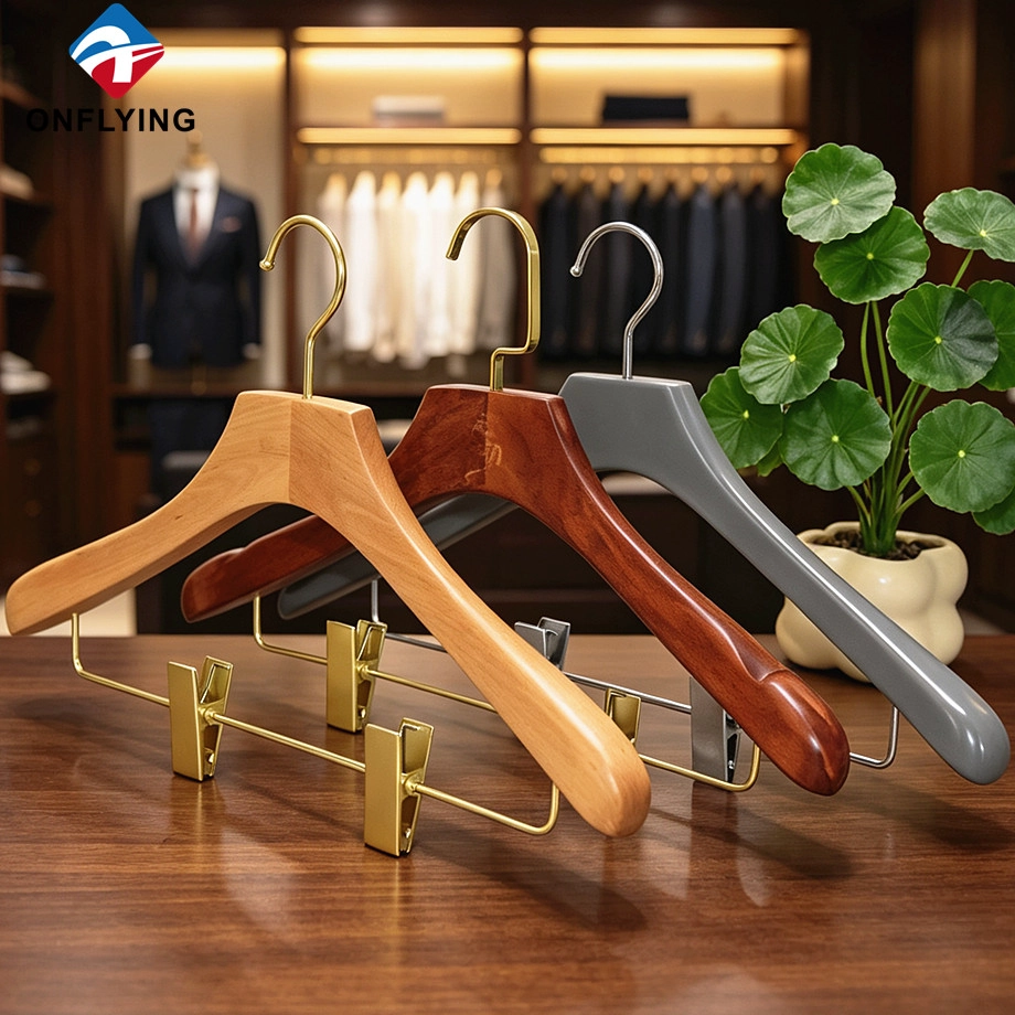 Premium Luxury Gown Boutique Customized Natural Wooden Garment Dresses Hanger Set Factory China