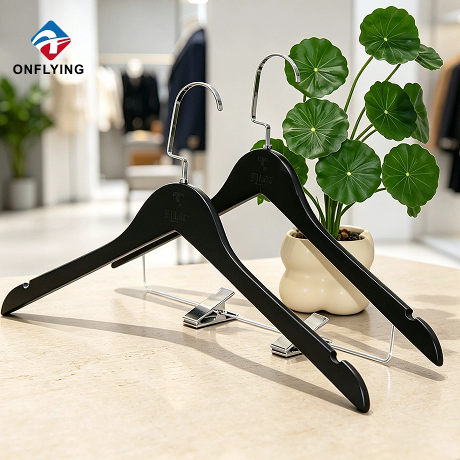 Luxury Minimalist Exquisite Shirt Skirt Custom Glossy Slim Clothes Wood Hanger Supplier China