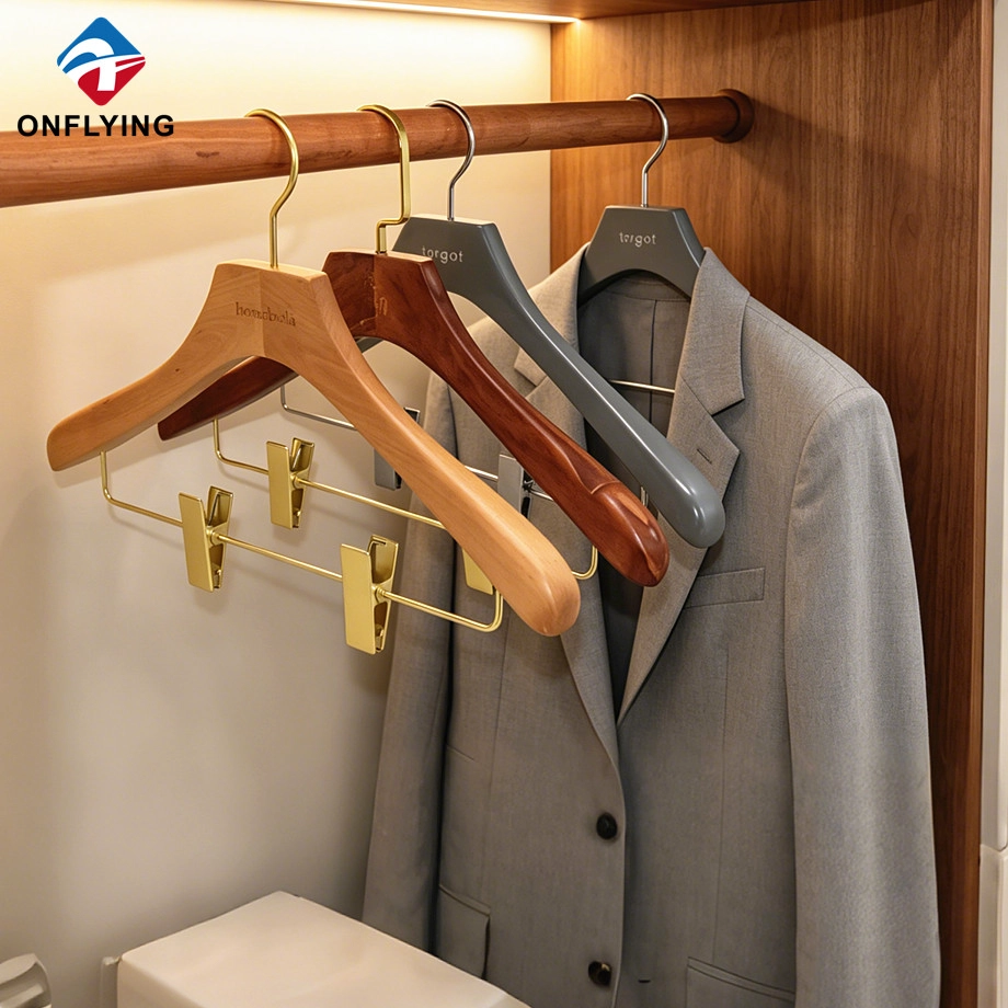 Premium Wooden Skirt Hangers with Metal Clips for High‑End Wardrobe & Garment Store Display Premium Wooden Skirt Hangers with Metal Clips for High‑End Wardrobe & Garment Store Display