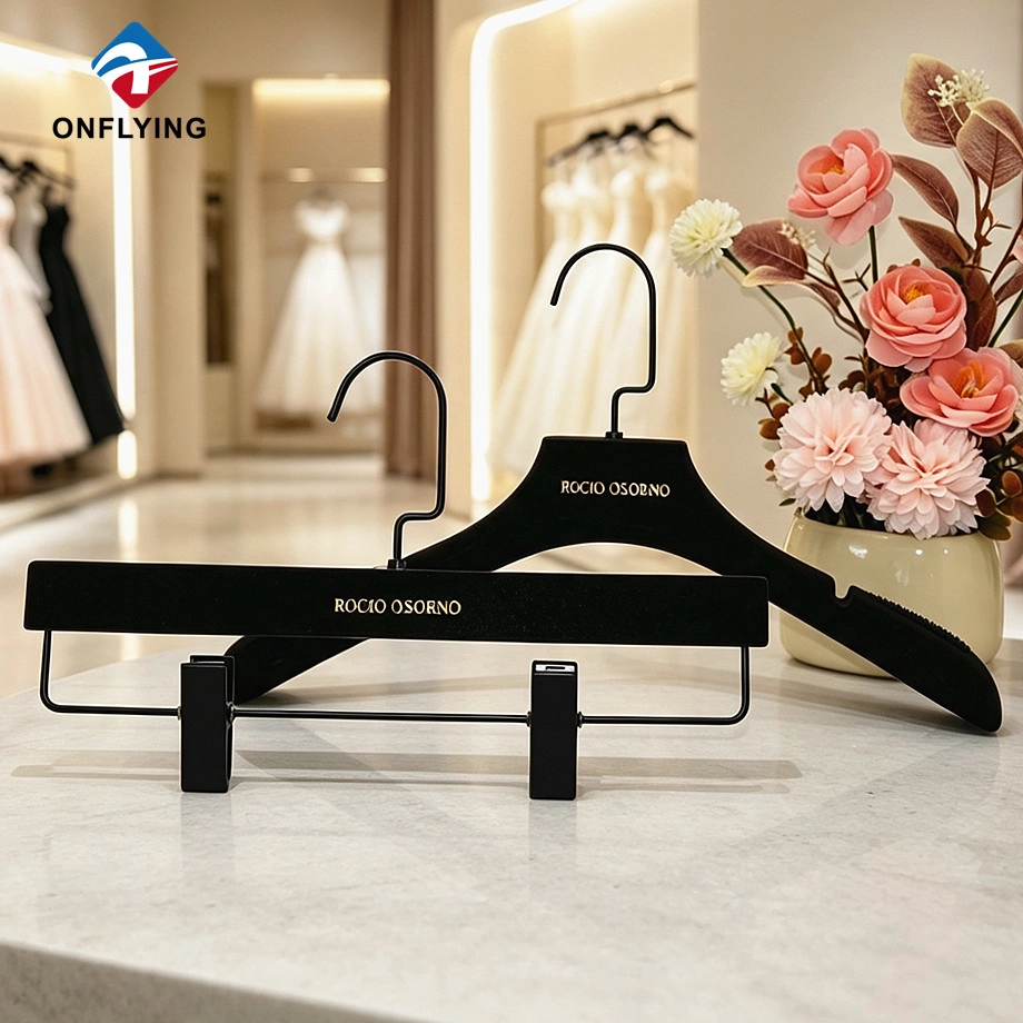 Elegant Adult Boutique Brand logo Custom Dress Pants Flocked Hanger Set Supplier China