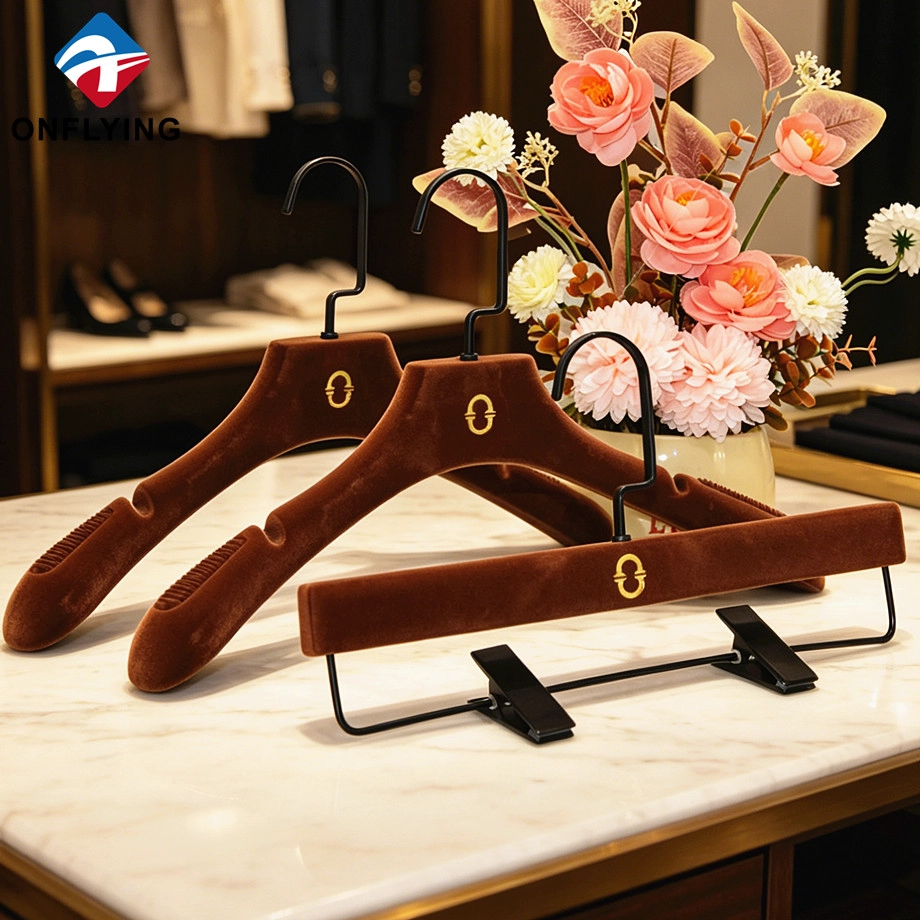 Elegant Adult Boutique Brand logo Custom Dress Pants Flocked Hanger Set Supplier China