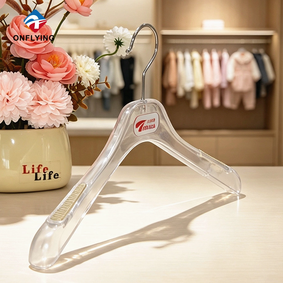 China Premium Durable Dresses Anti-slip Shoulder Garment Sturdy Plastic clear Hanger Factory China manufacturer