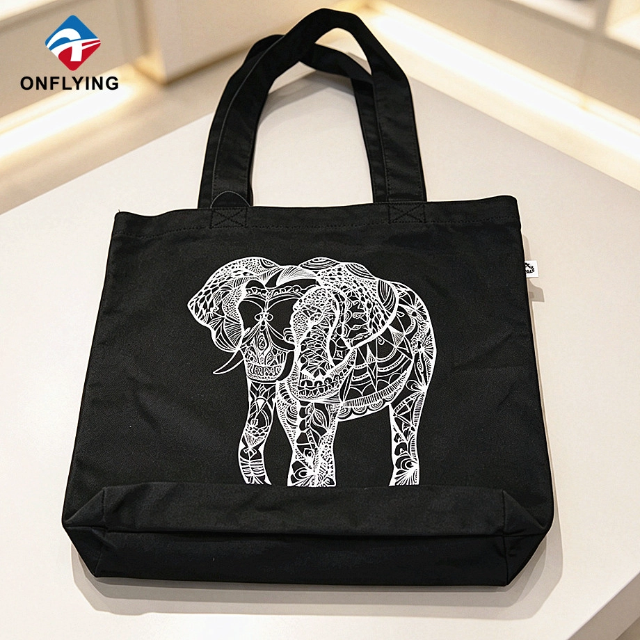 China Luxury Durable Portable Display Custom logo Black Canvas Shopping Tote Handbag Supplier China manufacturer