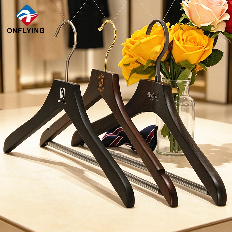 High-end Clothing Store Kid Shirt Pants Black Wooden Solid Hanger Set Custom Sizes Supplier China