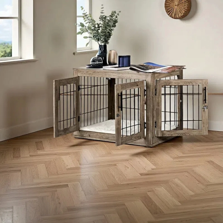 Mobili per casse per cani all'ingrosso, mobili per cani per cani in legno, gabbia per cani in legno con 3 porte