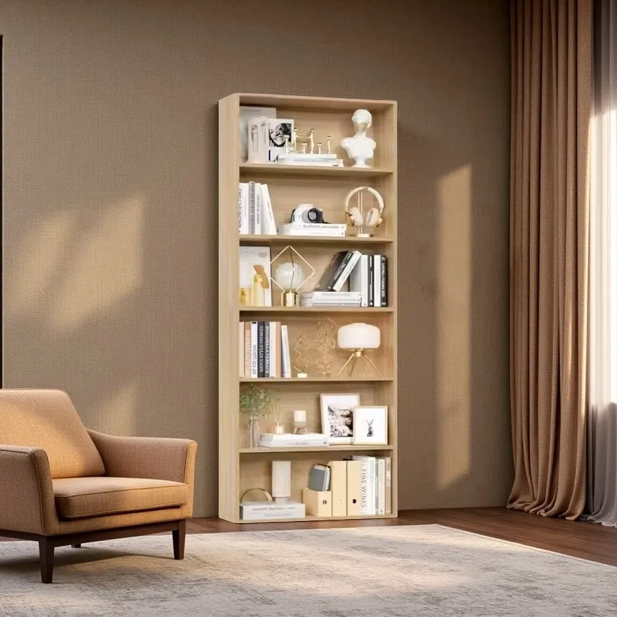 Wholesale Freestanding Display Storage Shelves, 6-Tier Open Bookcase and Solid Wood Bookshelf