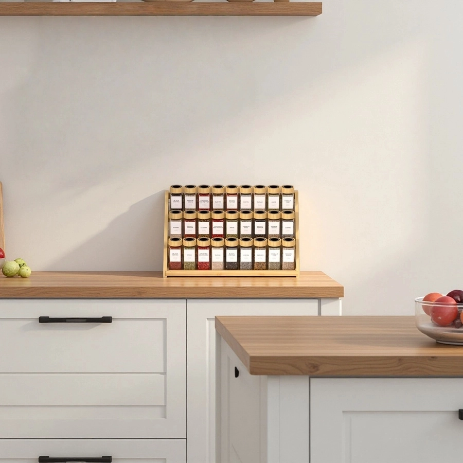 Custom Bamboo Tiered Rack Rack Kitchen เคาน์เตอร์เครื่องเทศ