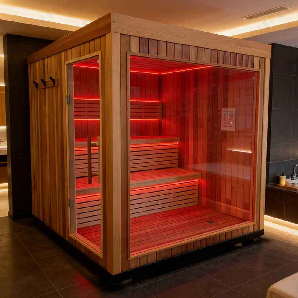 Luxury Curved Glass Corner Sauna Room 2 Person Infrared Corner Sauna Wooden Home Sauna Cabin