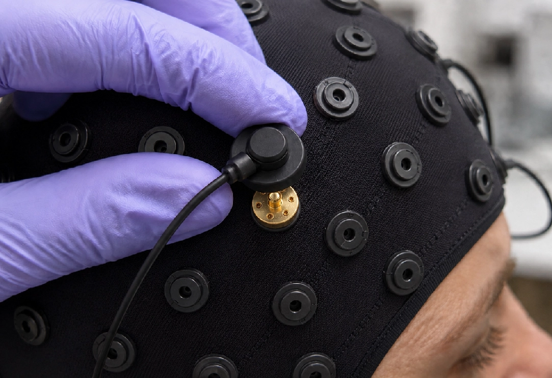تكامل موصل EEG متعدد الدبابيس المطلي بالذهب لغطاء EEG ومعدات الإشارة الحيوية