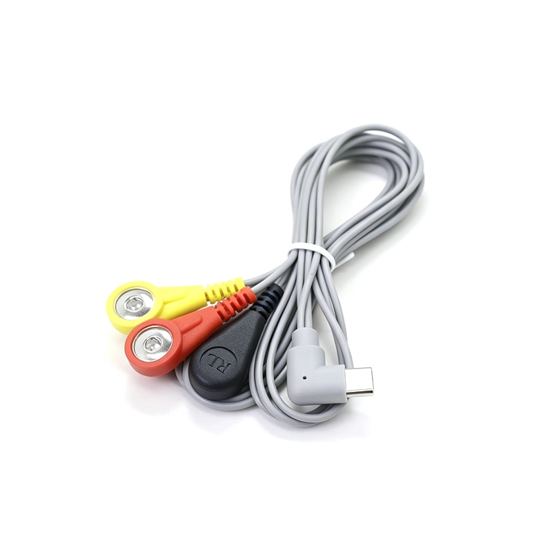 China USB-C 90° Right Angle to 3-Lead 4.0mm ECG Female Snap Electrode Cable manufacturer