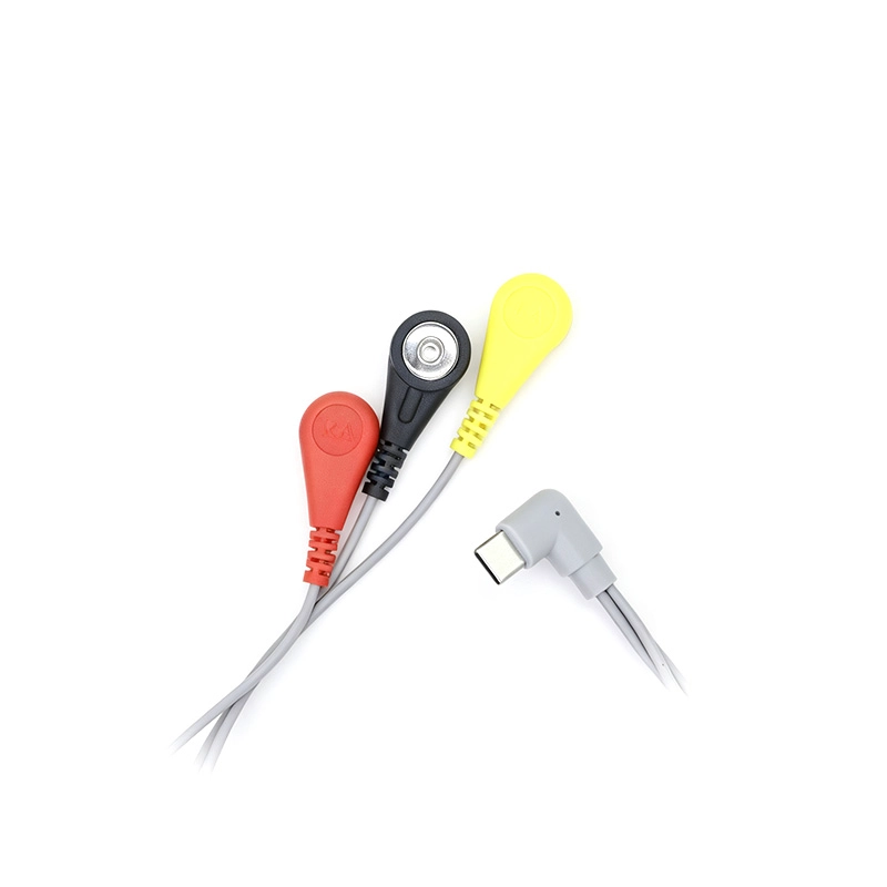 China USB-C 90° Right Angle to 3-Lead 4.0mm ECG Female Snap Electrode Cable manufacturer
