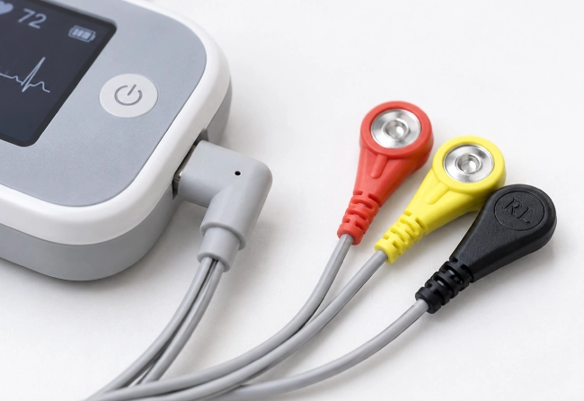 USB-C 90 degree right angle 3-lead 4.0mm ECG female snap electrode cable for medical devices