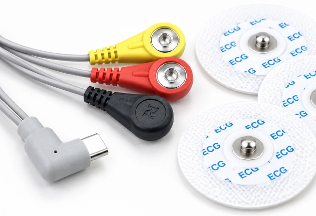USB-C ECG electrode cable with 4.0mm female snap connector detail