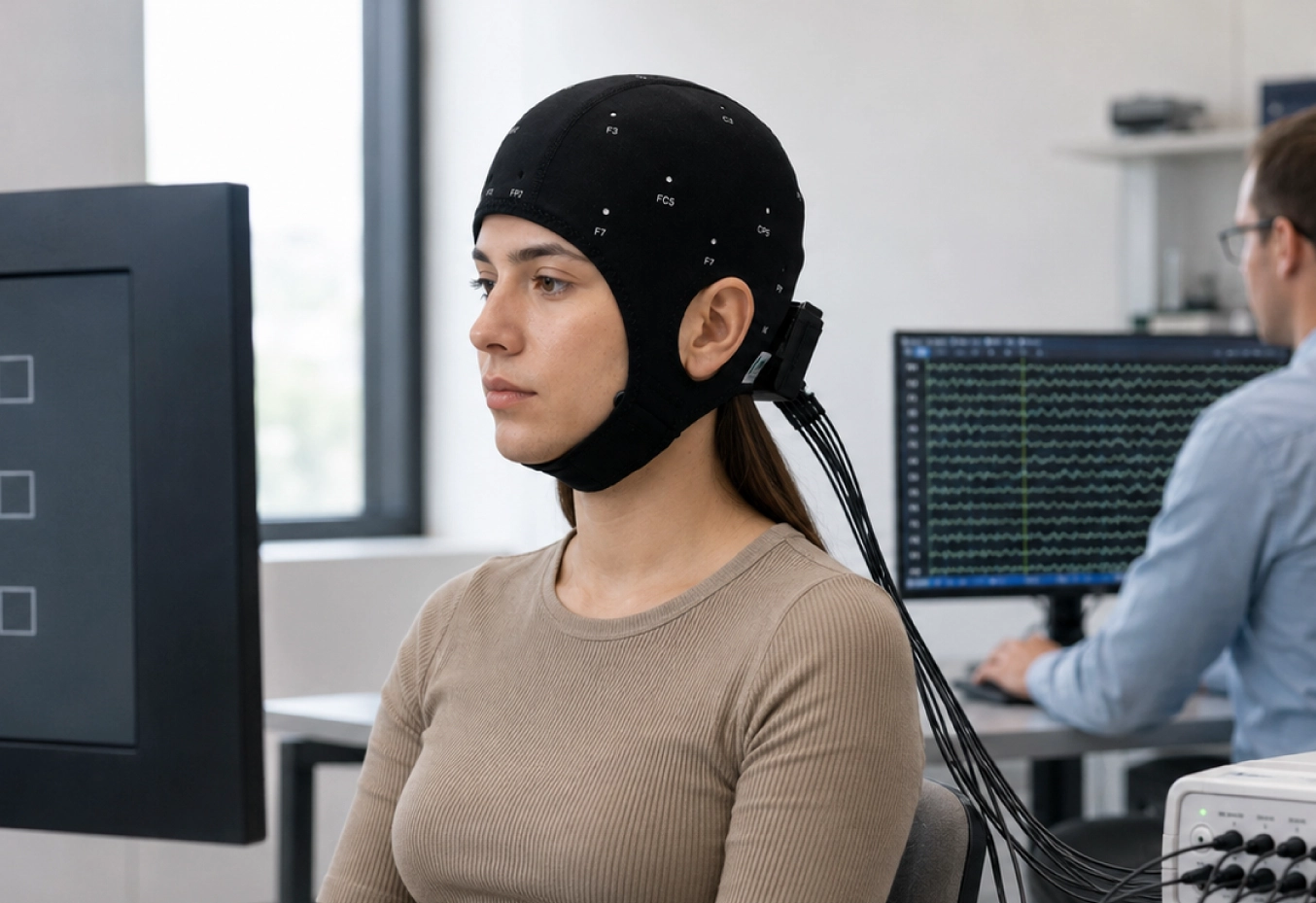 غطاء قطب كهربائي لتخطيط كهربية الدماغ (EEG) ذو 32 قناة مع تحديد موضع القطب الكهربائي من 10 إلى 20