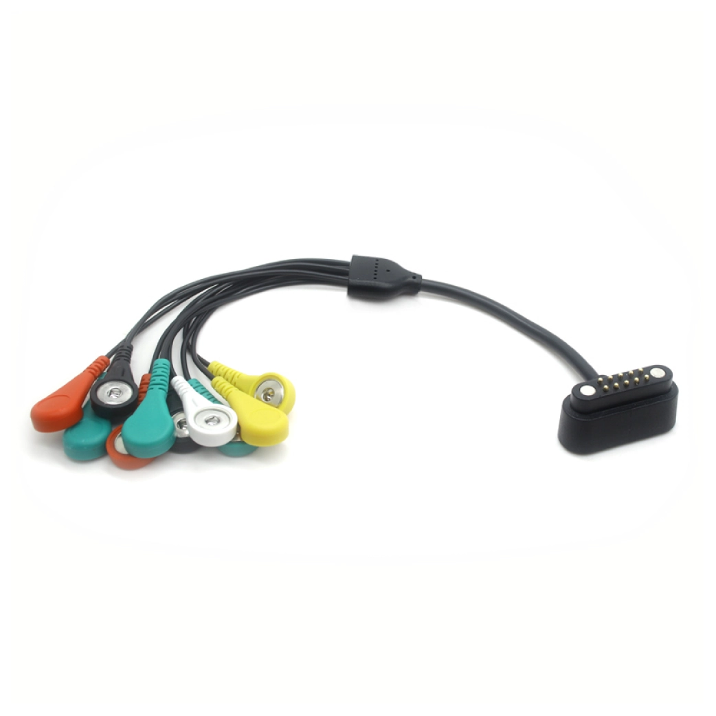 China 10-Pin Magnetic Spring-Loaded Contact to 10-Lead 4.0mm ECG Female Snap Cable manufacturer