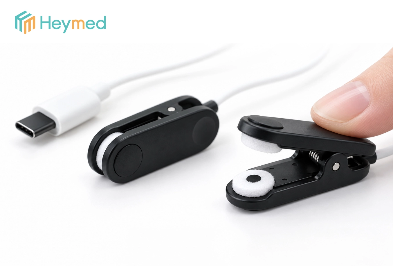 USB Type-C 公头转双 ABS 耳夹电极电缆，1m 白色