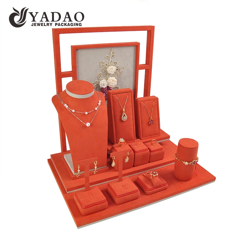 Pabrik penjualan besar perhiasan counter window display stand props set untuk toko-toko