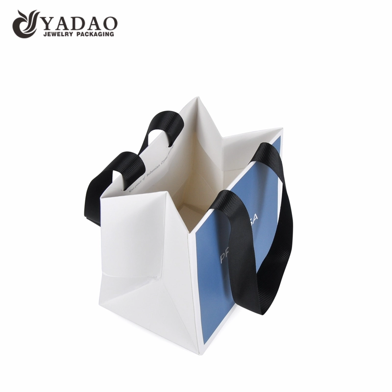 Blue shopping Jewelry paper bag with ribbon handle can put ring bracelet necklace