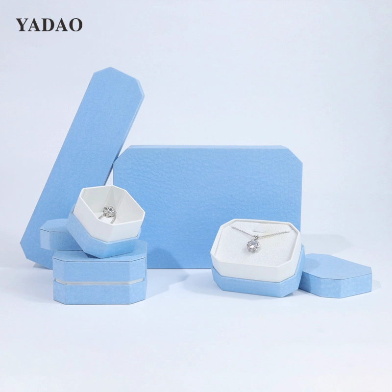 Fancy blue cardboard jewelry boxes customized lid separation style supplier china