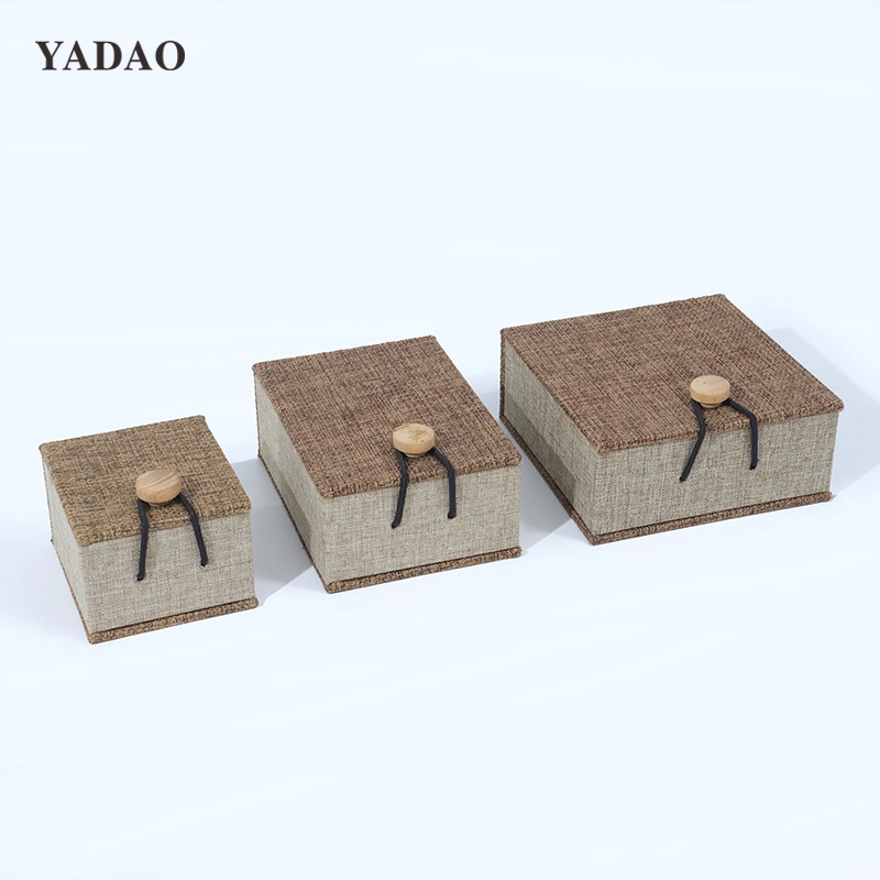 Dây thun màu nâu vải lật hộp ngọc Phong cách retro thẩm mỹ Nhà cung cấp hộp trang sức cao cấp yadao Trung Quốc