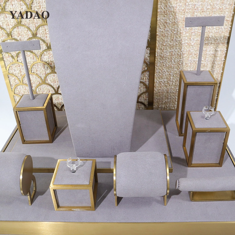 Gray Metallic&Velvet jewelry display Luxury gold diamond jewel display stand hot-sell overseas
