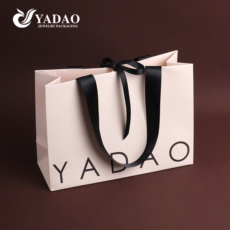 Premium customizable glitter special paper bag ribbon handle for perfume jewelry businesses