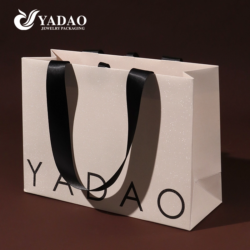 Premium customizable glitter special paper bag ribbon handle for perfume jewelry businesses