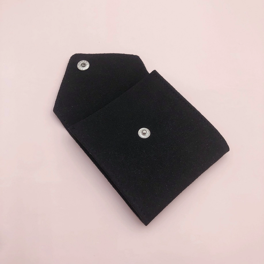 Black microfiber pouch button closure envelope shape bag
